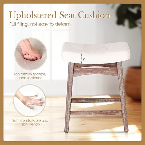 Miniatura 6 de Sophia & William Juego de 3 taburetes de bar de altura de mostrador con patas de madera resistentes, 24 pulgadas, pies lacados vintage de lino,