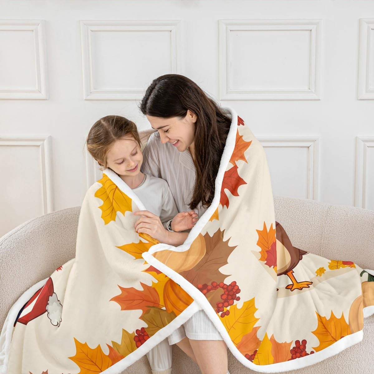 Fuzzy Fall Turkey Throw Blanket - Cute Animal Print for Boys & Girls - 90"x90" Sherpa Fleece Blanket for Thanksgiving Day Gifts & Autumn Decor