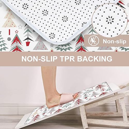 Miniatura 4 de ArtSocket Juego de 2 alfombras y tapetes de baño de Navidad, copos de nieve, bosque, antideslizantes, absorbentes de invierno, de espuma