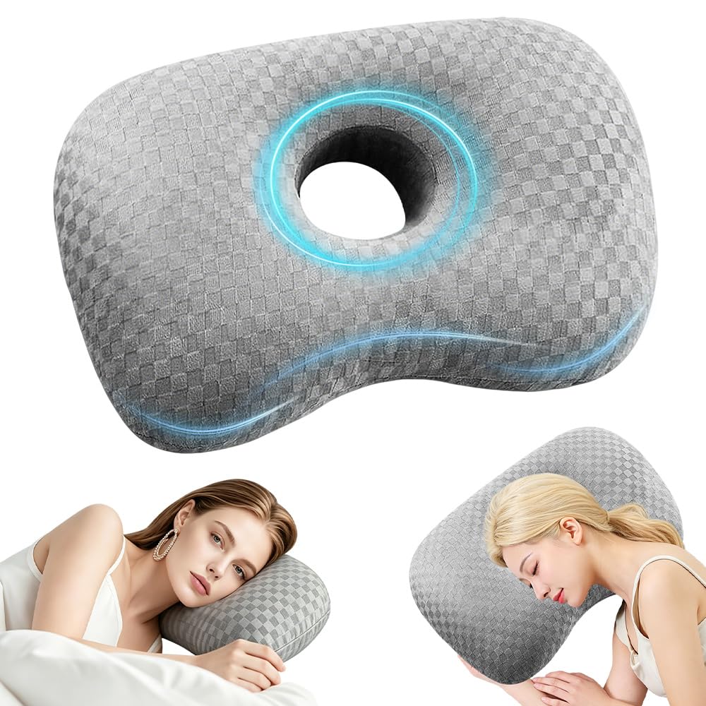 SKJJM Ear Piercing Pillow with Hole, Piercing Pillow for Side Sleepers, Washable Adjustable Earring Guard Inflammation Pressure Sores Pain Relief Sleeping Pillows for CNH Side Sleepers (Gray)