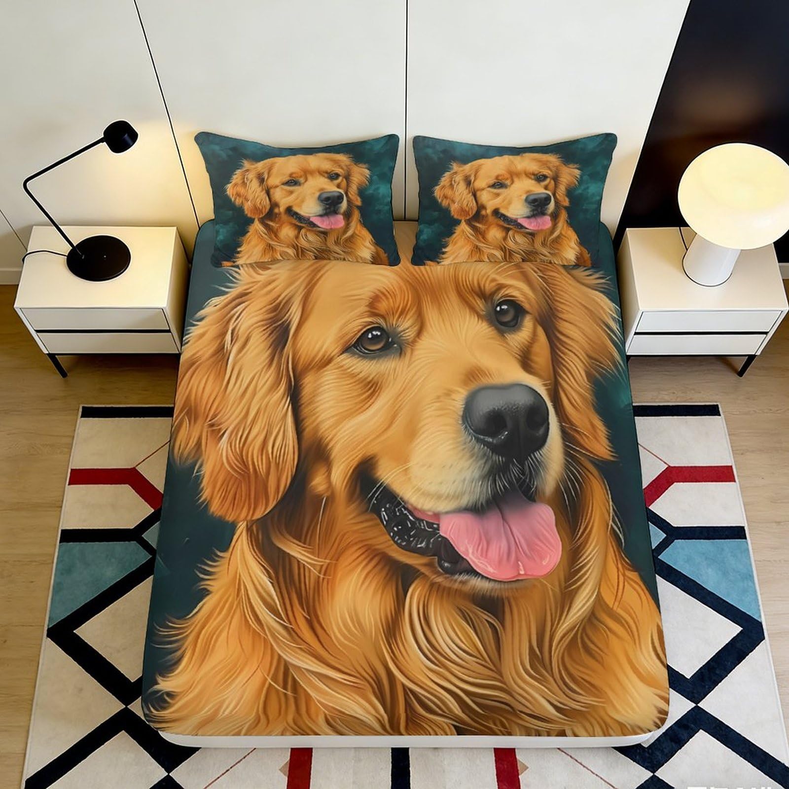 Pnayamiorkfel Style-4 3D Printed Golden Retriever Fitted Sheet Microfiber Soft Decorative Dog Bed Cover For Bedroom Dorm Mattress Protection 90X200x25cm