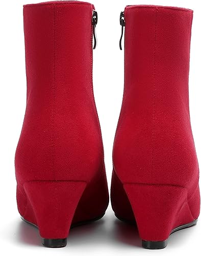 Miniatura 4 de MERRORI Botines de cuña de gamuza con cremallera para mujer, estilo casual, para oficina, con punta redonda, tacón bajo, botas altas hasta