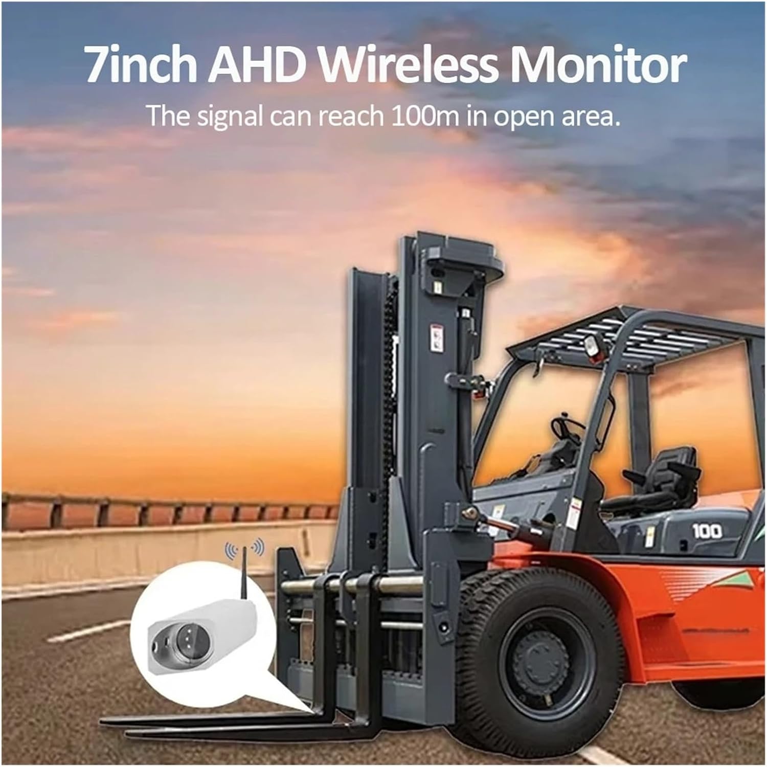 Digital Wireless 7 Inch Split Screen Monitor 2X Front View Cameras Magnetic Base Power Bank for Forklift(1CAM)