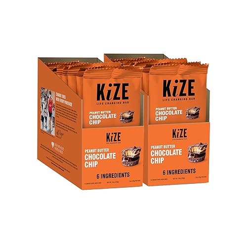 KiZE Barra energética con chispas de chocolate con mantequilla de maní, paquete de 20 unidades, 6 ingredientes, 0.23 onzas de proteína, comida real