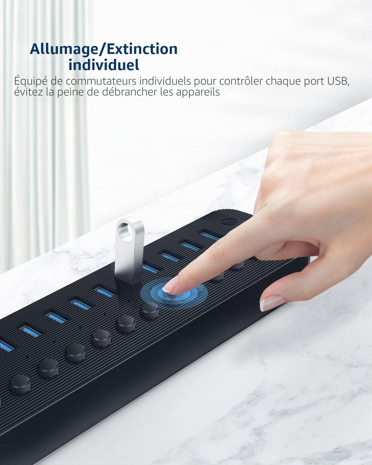 ORICO Hub USB 3.0 Alimenté 16 Ports 78W Multi USB Hub, Aluminium Commutateurs Individuels et 12V/6.5A Adaptateur Alimentation avec Desktop Computer, PC, iMac, Mobile HDD, Flash-Laufwerk, aufladeniPad