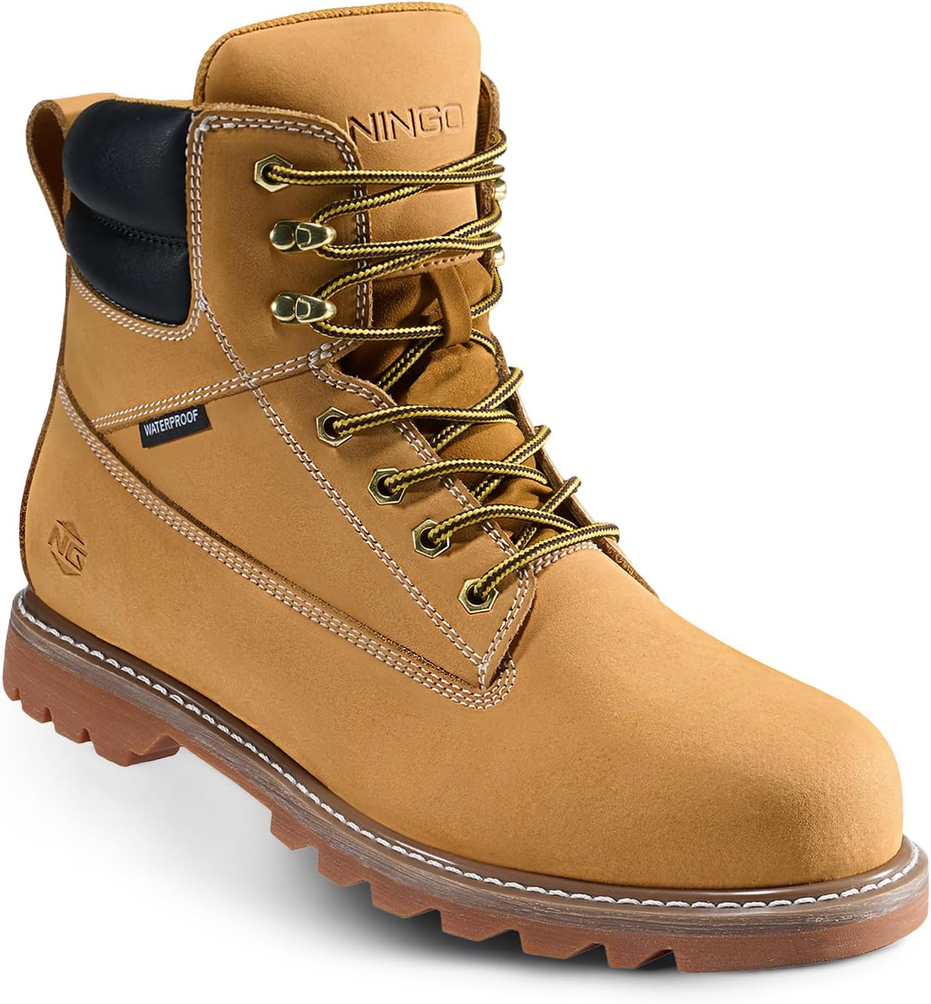 NINGO Waterproof Steel Toe Work Boots for Men, 6" Non Slip Comfortable Leather Workboots, Mens Safety Construction Shoes for Outdoor Industrial