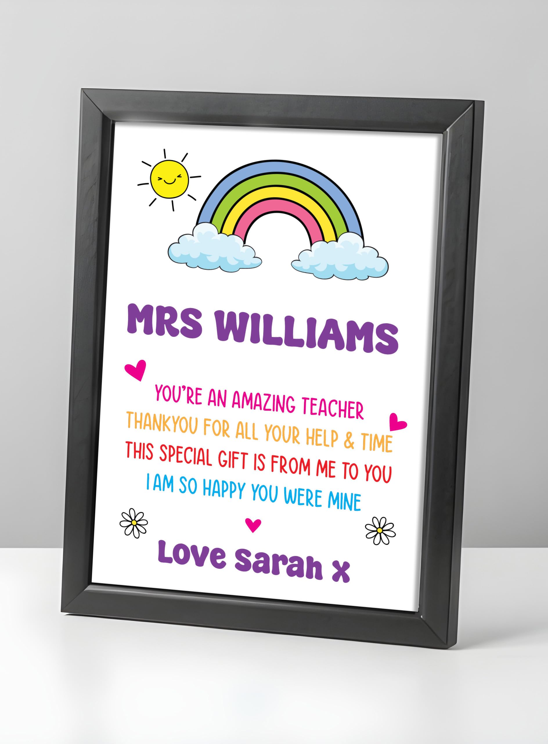 Personalised Thank You Teacher Gifts for Women End of School Term TA Nursery Leaving Poem Gift for Teachers Teaching Assistants Nursery Teachers Any Name A5 A4 Framed Prints (Thank You Teacher)