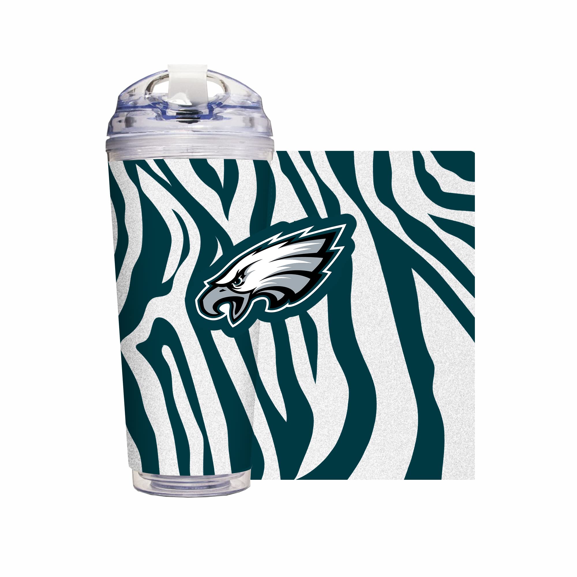Rico Industries NFL Football Glitter 24oz Acrylic Glitter Tumbler with Hinged Lid, Officially Licensed Double Wall Tumbler with Straw