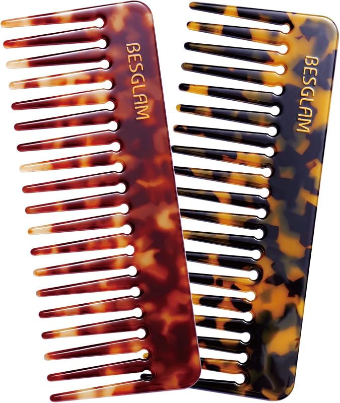 Wide Tooth Comb for Curls & Thick Hair - Large Detangling Comb for Women, 6 Inch Full-hand Length Acetate (Anti-Static), Wet/Dry Use, Reduces Breakage, 2 Pack (Tortoise & Tokyo)