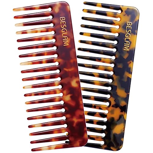 Peine de dientes anchos para rizos y cabello grueso, peine desenredante grande para mujeres, acetato de 6 pulgadas de longitud completa