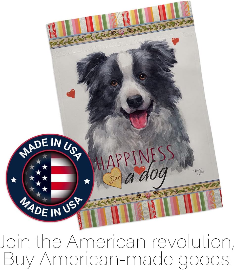 Breeze Decor Border Collie Happiness House Flag Pack Dog Puppy Spoiled Paw Canine Fur Pet Nature Farm Animal Creature Applique Banner Small Garden Yard Gift Double-Sided, Made in USA