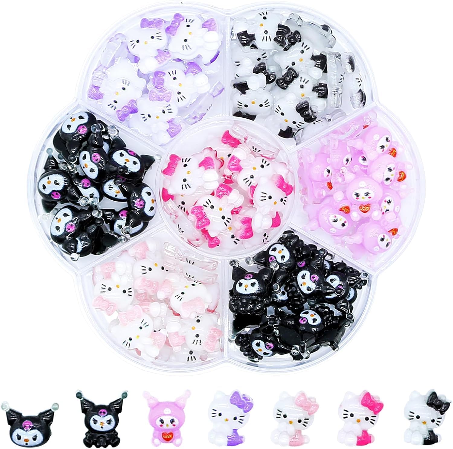 ? 70Pcs 3D Nail Decals Flatback Nail Decal Charms Sanrio 7 Designs Kuromi And Kitty Themed Resin Cartoon Nail Decals Charms For Diy Nail Art,Diy Handcrafts,Decorations,Multicolor
