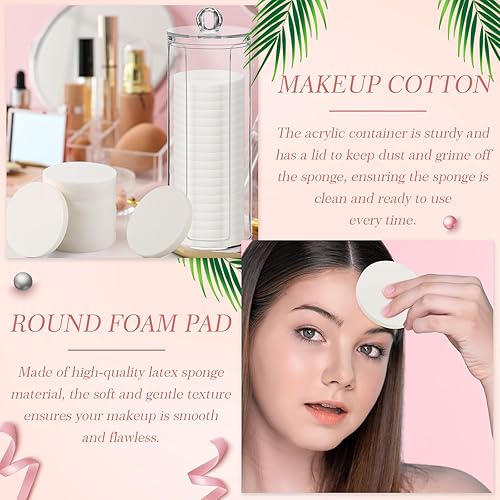 Miniatura 5 de Dandat 20 esponjas redondas de maquillaje con recipiente acrílico, esponja cosmética compacta, almohadilla de espuma redonda, maquillaje facial de