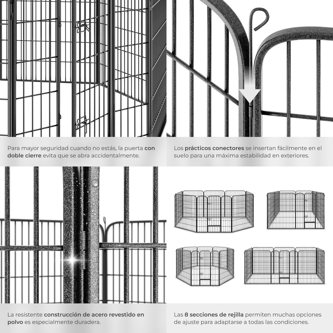tectake® Parque para Perros y Conejos, Puerta Seguridad para Niños y Mascotas, Valla Metálica, Jaula Perro Grande, Barrera de Seguridad Plegable, Parque Perros y Conejos, Doble Cierre - 100 cm Alto