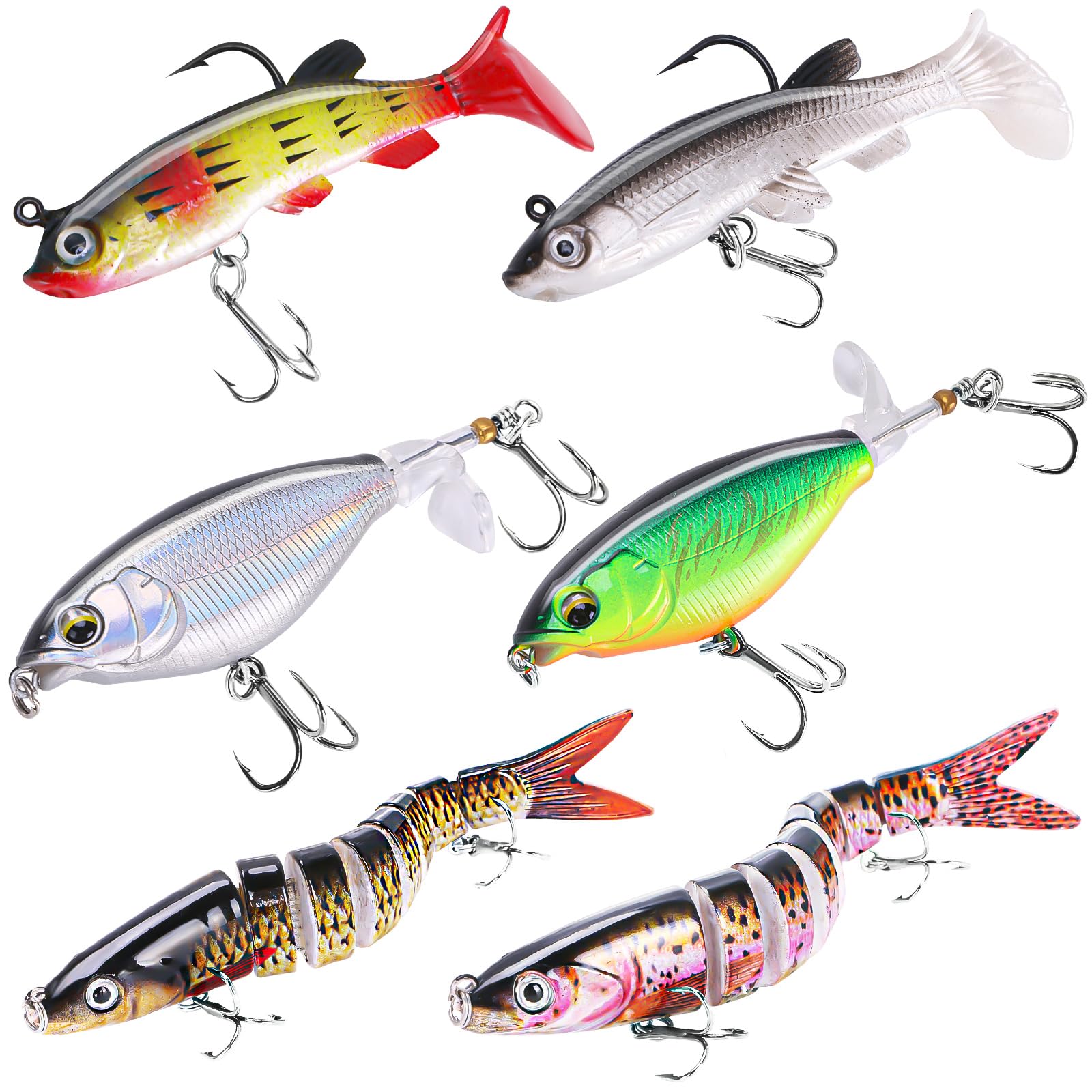 6PCS Swimbait Kit ，Realistic Bait and Surface Bait with Realistic 3D fisheye and Multi Joint Swimming Movements, Perfect for Saltwater and Freshwater