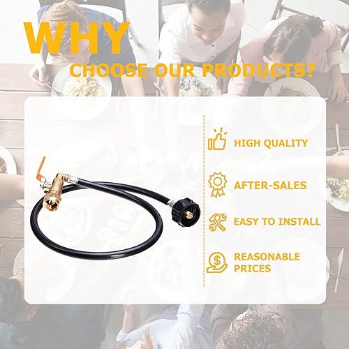 Miniatura 6 de Nueva Manguera Adaptador de Recambio de Propano de 36 Pulgadas con Válvula de Control de EncendidoApagado para Tanque de Gas de Propano de 1 Libra,