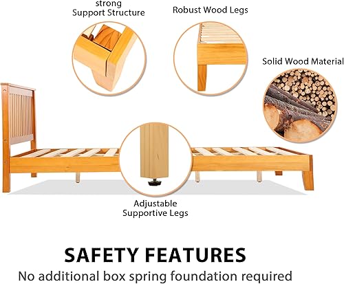 Miniatura 11 de MKDLUFEI Marco de cama de madera, cabecera y marco King con cabecera completa, marco de cama de madera con 14 listones de madera fuertes, cama de