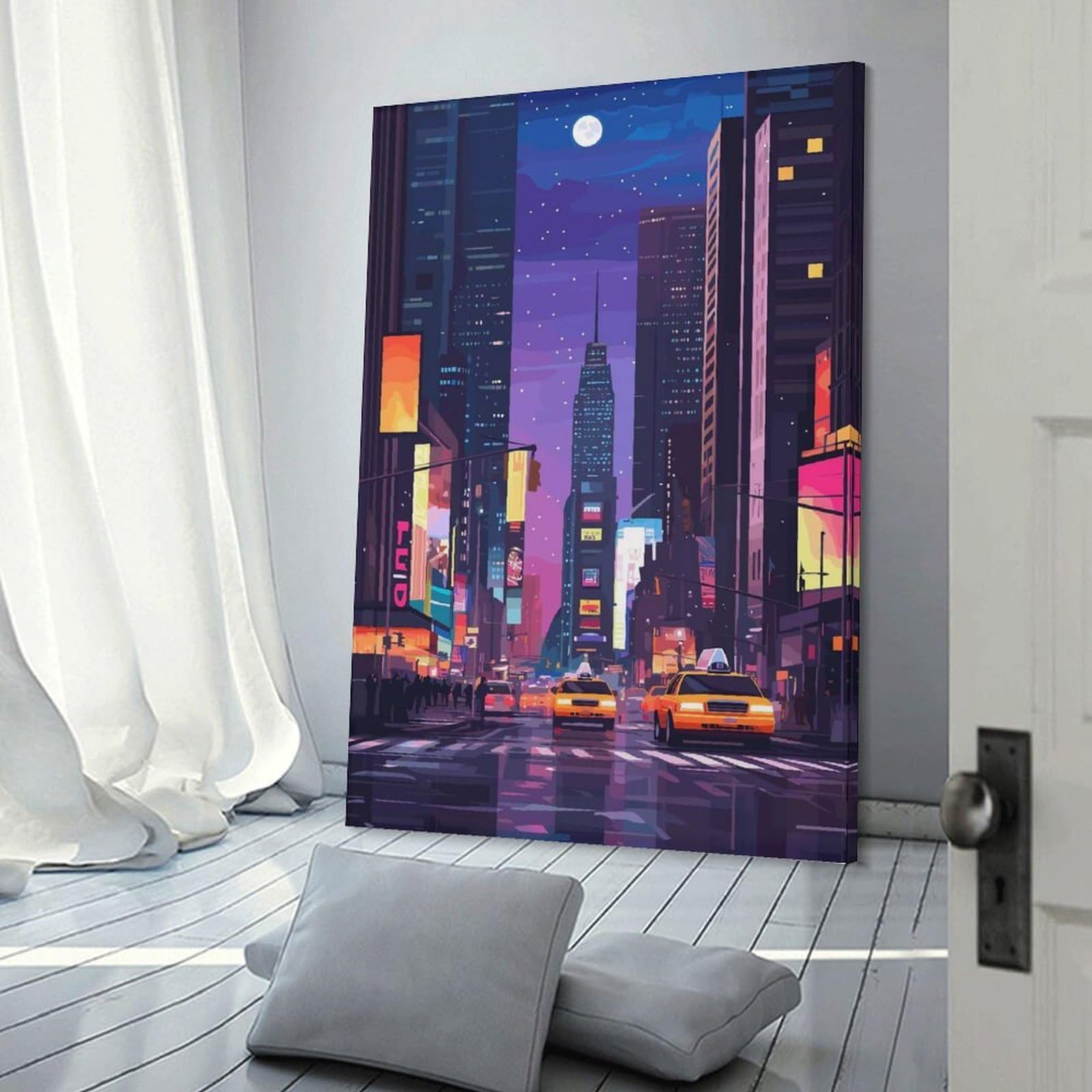 Junmoney Nighttime Cityscape Decorative Canvas Print, 16x24inch(40x60cm), for Gallery Wall Decor And Room Displays, Wall Decor Suited to Curated Displays
