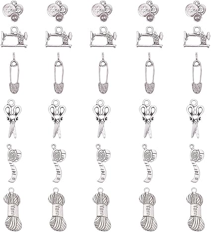 PH PandaHall 90pcs Breloques De Couture, 9 Styles Ciseaux Tibétains Tailor Breloques Pendentifs à Tricoter Pour Machine à Coudre Pour Bijoux Collier Bracelet