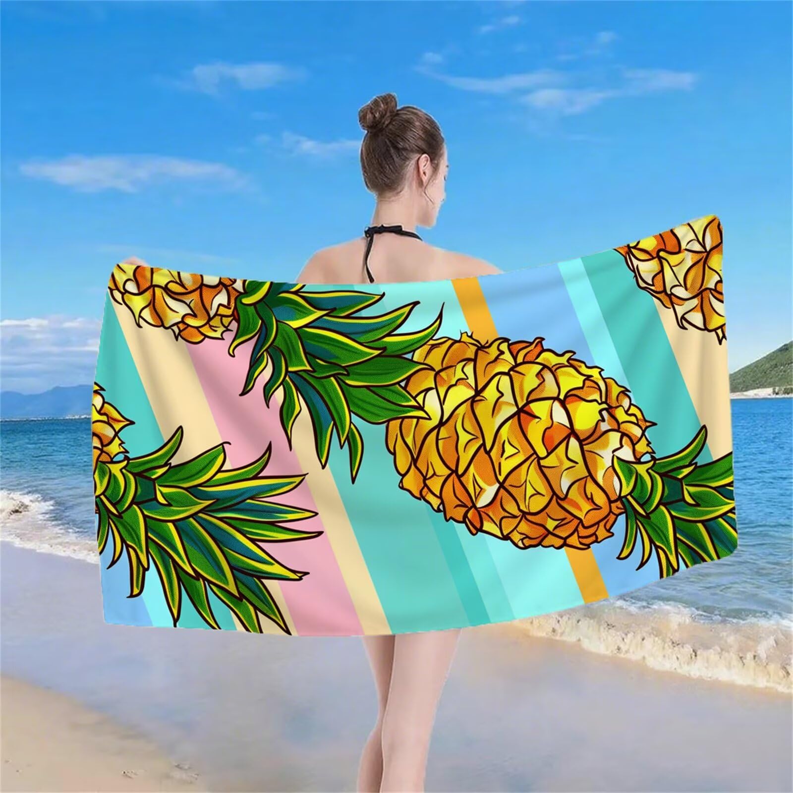 Serviette de Plage XXL 220x100 cm Anti Sable et Séchage Rapide Microfibre Drap de Plage Serviette de Bain Grande Taille Drap de Bain pour Homme Femme Voyages Natation Camping Pique Nique Ananas S-528