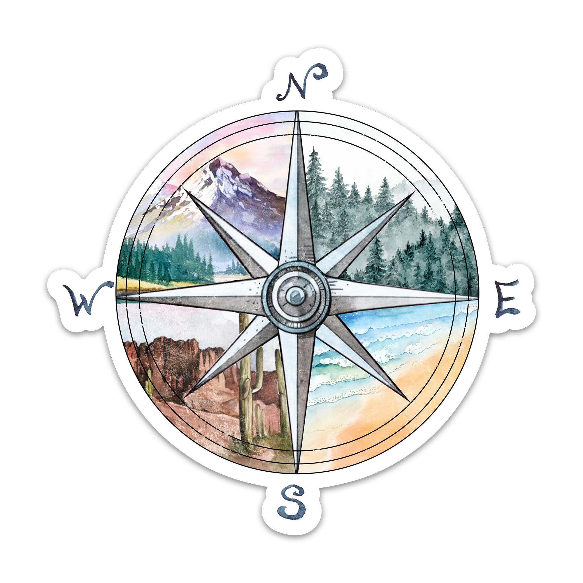 (3PCs) Compass Camping Sticker, Adventure Travel Stickers for Adults Teen Kids, Waterproof Vinyl Hiking Outdoor Stickers for Water Bottle Laptop Phone
