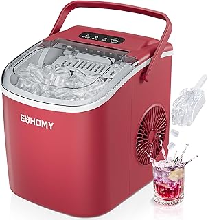EUHOMY Countertop Ice Maker Machine with Handle, 26lbs in 24Hrs, 9 Ice Cubes Ready in 6 Mins, Auto-Cleaning Portable Ice M...