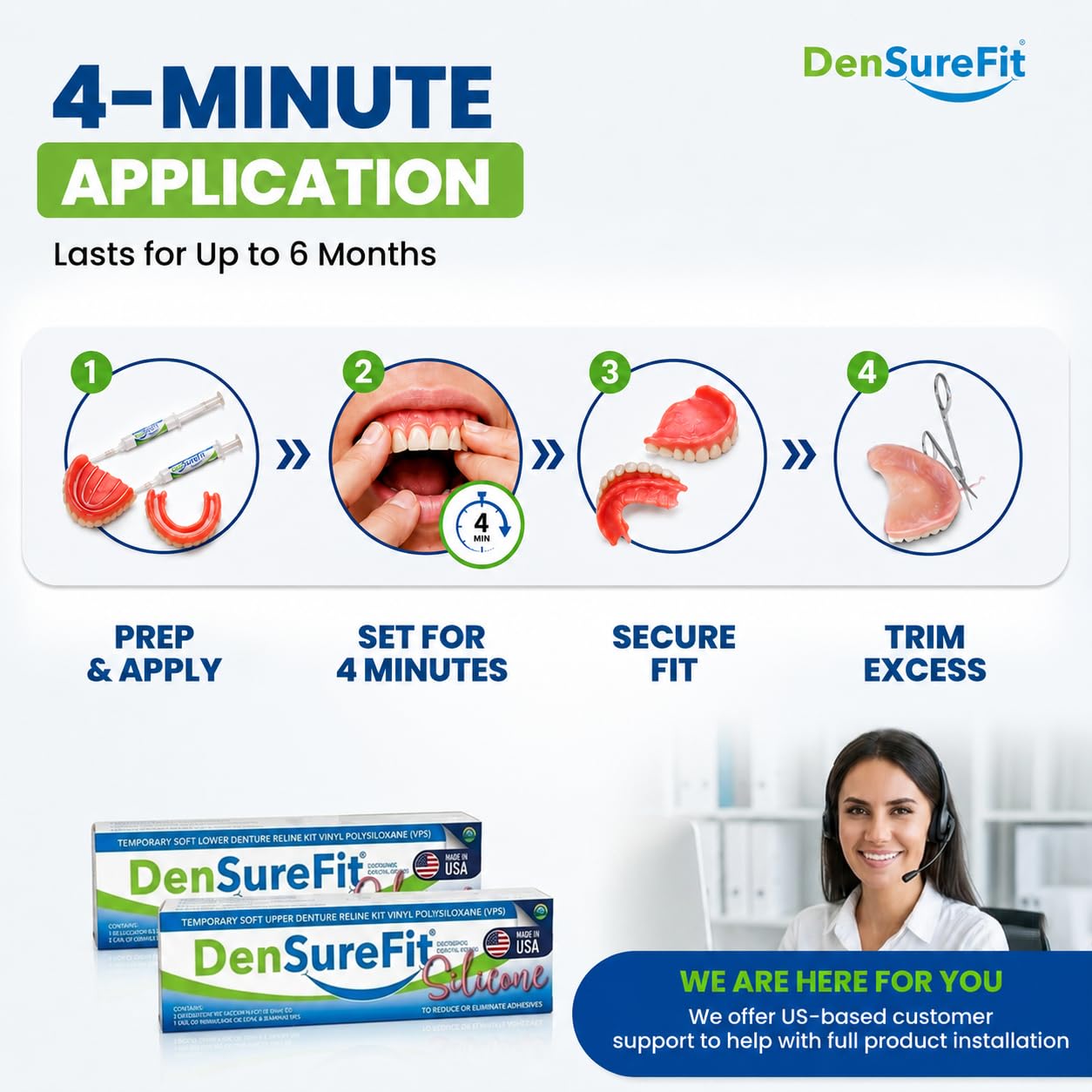 DenSureFit Upper Denture Reline Kit Soft Silicone Liner | Soft silicone liner for loose upper dentures; helps improve suction fit and comfort for months. product thumbnail 3