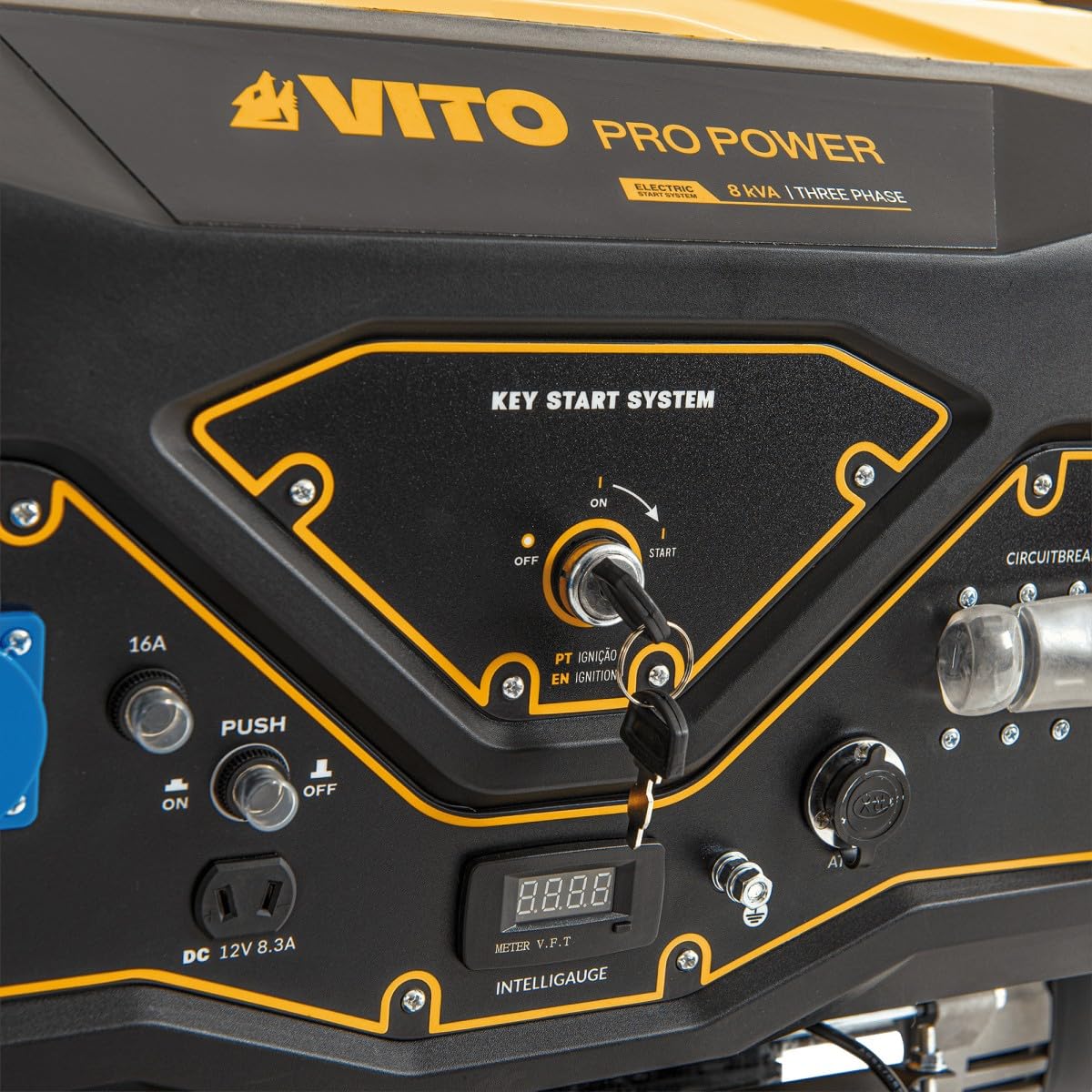 VITO - Generador Gasolina 8.0kVA 18CV Trifásico Arranque eléctrico y manual AVR, Depósito 25L, Generador eléctrico Casa Astillero