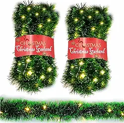 Pacote com 2 guirlandas de Natal com luzes, total de 80 LEDs, operado por bateria, pré-iluminada, guirlanda longa para escadas, corrimão, lareira, manto, moldura de porta de escritório, decoração