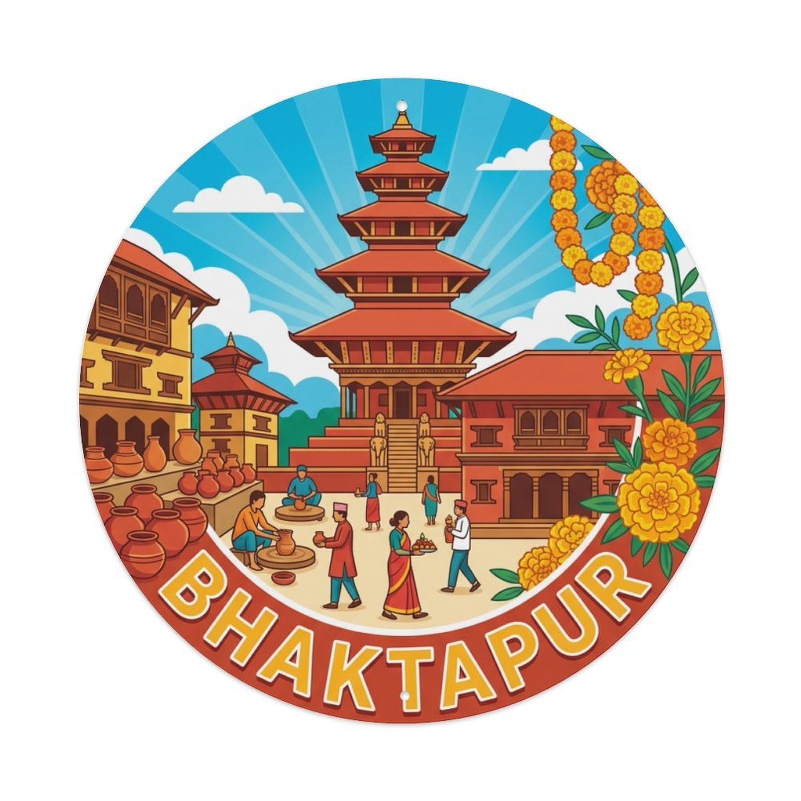 Este 8X8inch Style Retro Travel Nepal Bhaktapur Metal Tin Sign