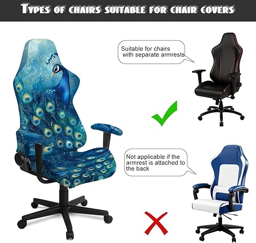 Miniatura 7 de Peacock Gaming Chair Slipcover with Zipper Computer Chair Covers Strtchable 4pcs Ergonomic Gamer Chairs Protector for Adults,Blue