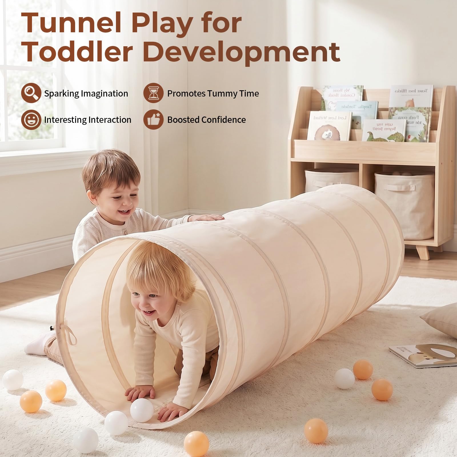 Tunnel da gioco per bambini al chiuso: tenda a tunnel pop up in tessuto color pesca con borsa portaoggetti per gattonare - Giocattoli di compleanno all'aperto regalo per ragazzi e ragazze