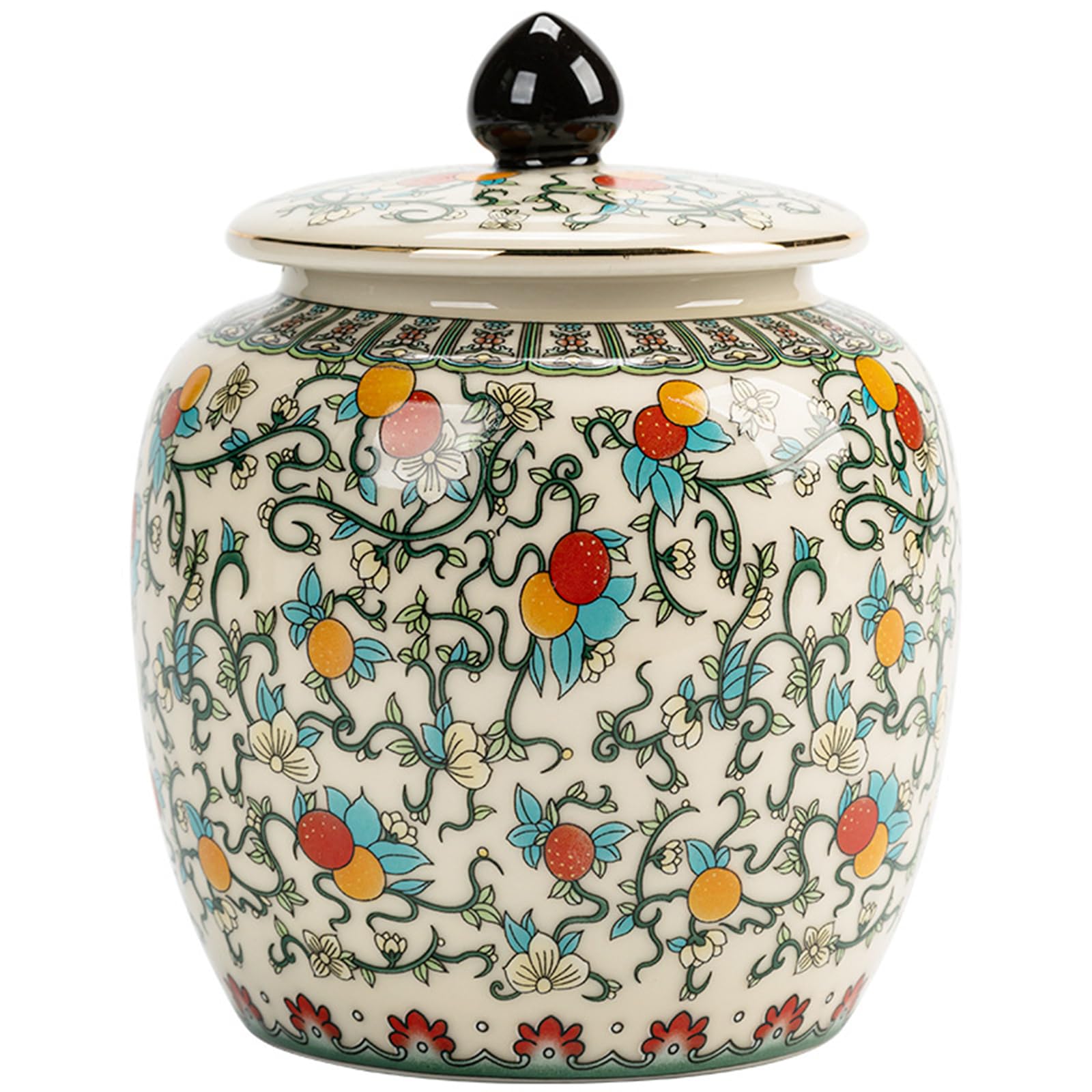 NHDVDVAV Chinese Style Ceramic Tea Canister Jar,Ceramic Ginger Jar with Lid,Chinoiserie Decorative Vase for Loose Tea Sugar Candy and Kitchen Use,23cm