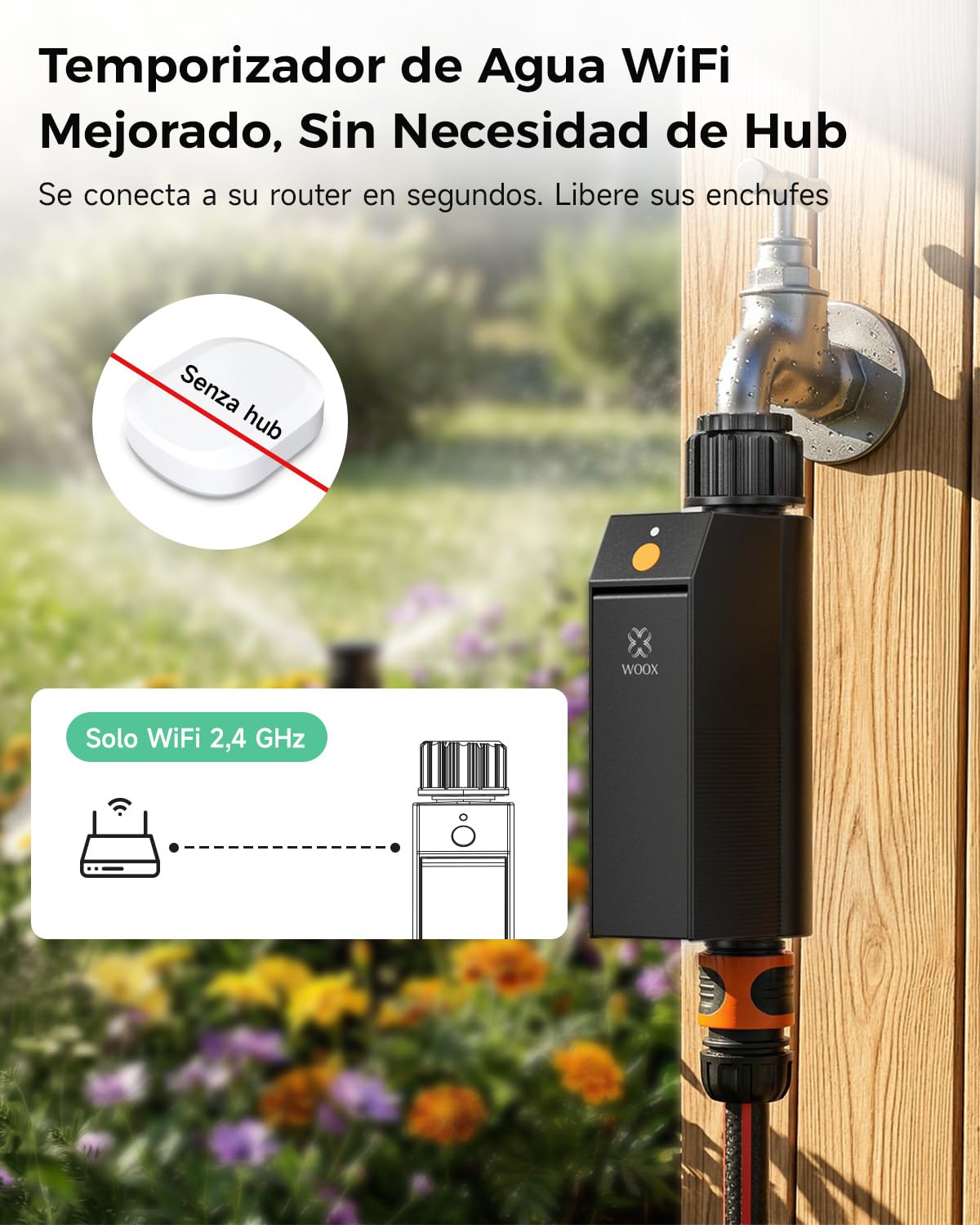 WOOX Programmatore Irrigazione WiFi Intelligente, Senza Hub Richiesto 2,4GHz Timer Irrigazione, App/Controllo Vocale, IP65 Impermeabile Centralina Irrigazione Automatica, Ritardo Pioggia & Manuale