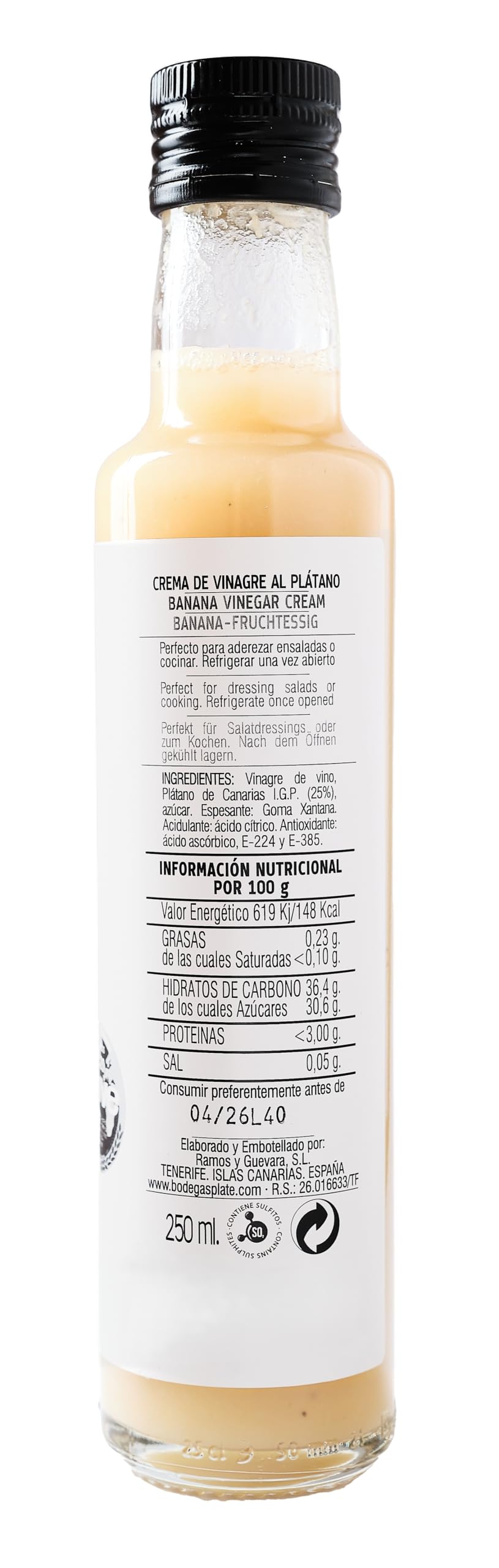 Crema de Vinagre de Plátano 250 ml | Aderezo artesanal natural vegano sin gluten