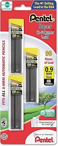 Pentel Super Hi-Polymer - Recambios de plomo de 0.035 in, 90 piezas (C29BPHB3)