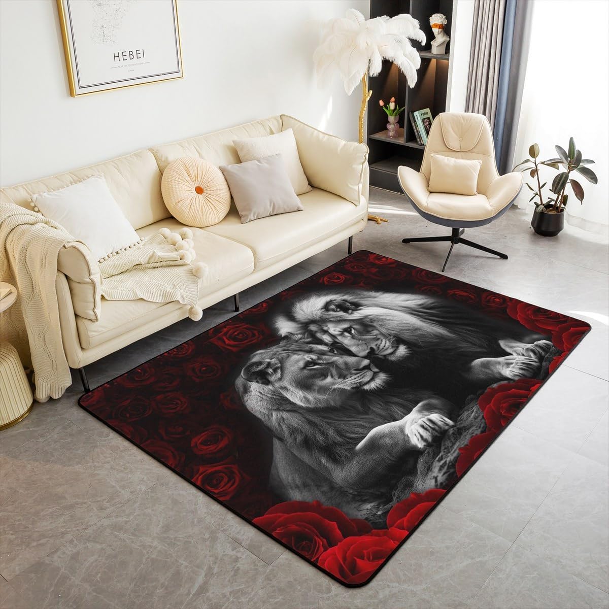 Tapis Salon Lion Animal Sauvage Grand Tapis Chambre Poils Courts Lavable 140x200cm