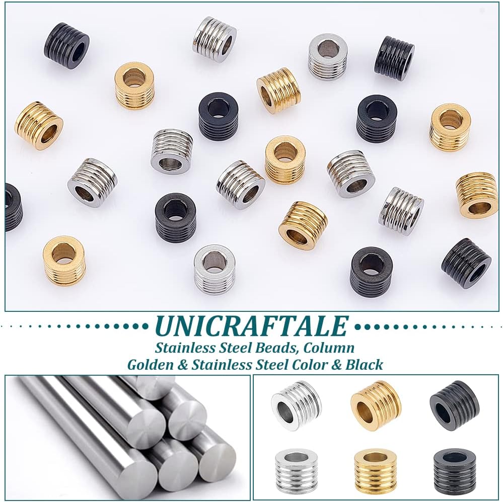 UNICRAFTALE 24pcs 3 Colors Paracord Bead Column Spacer Beads Beads 4mm Inner Stainless Steel Grooved Tube Beads Lanyard Beads for Knives Pendant Flashlight Bracelet - Image 7