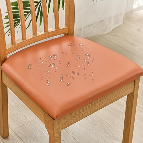 Miniatura 7 de SearchI Fundas de asiento impermeables de piel sintética para sillas de comedor, paquete de 6 fundas de asiento elásticas de piel sintética para