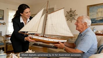 SAILINGSTORY Wooden Sailboat Model Ship Sailing Boat Decor 37 Natural | Handcraft Authentic Details, Nautical Decor
