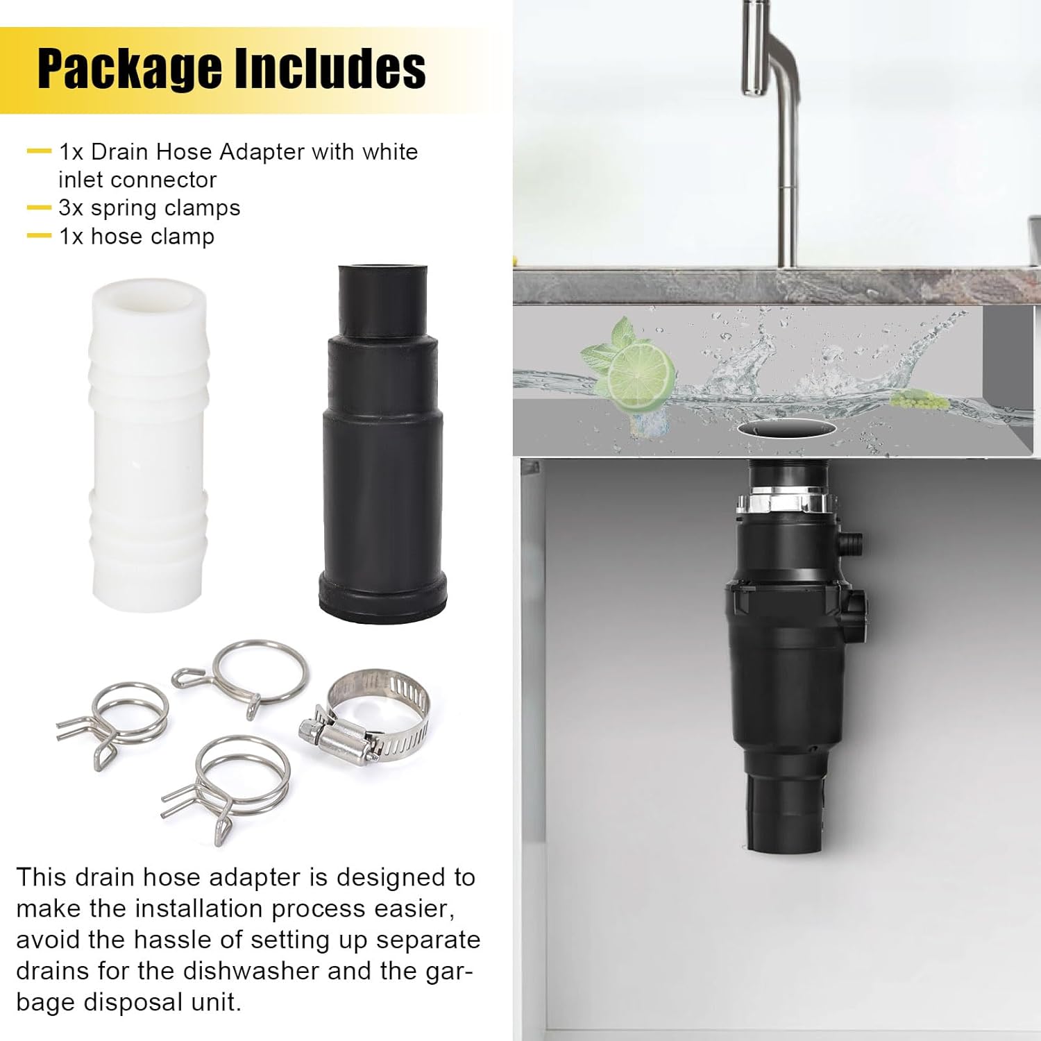 Dishwasher Drain Hose Adapter Compatible with Insinkerator Garbage Disposals,Juvaeny 1 Set Dishwasher Drain and Disposal Connector Kit