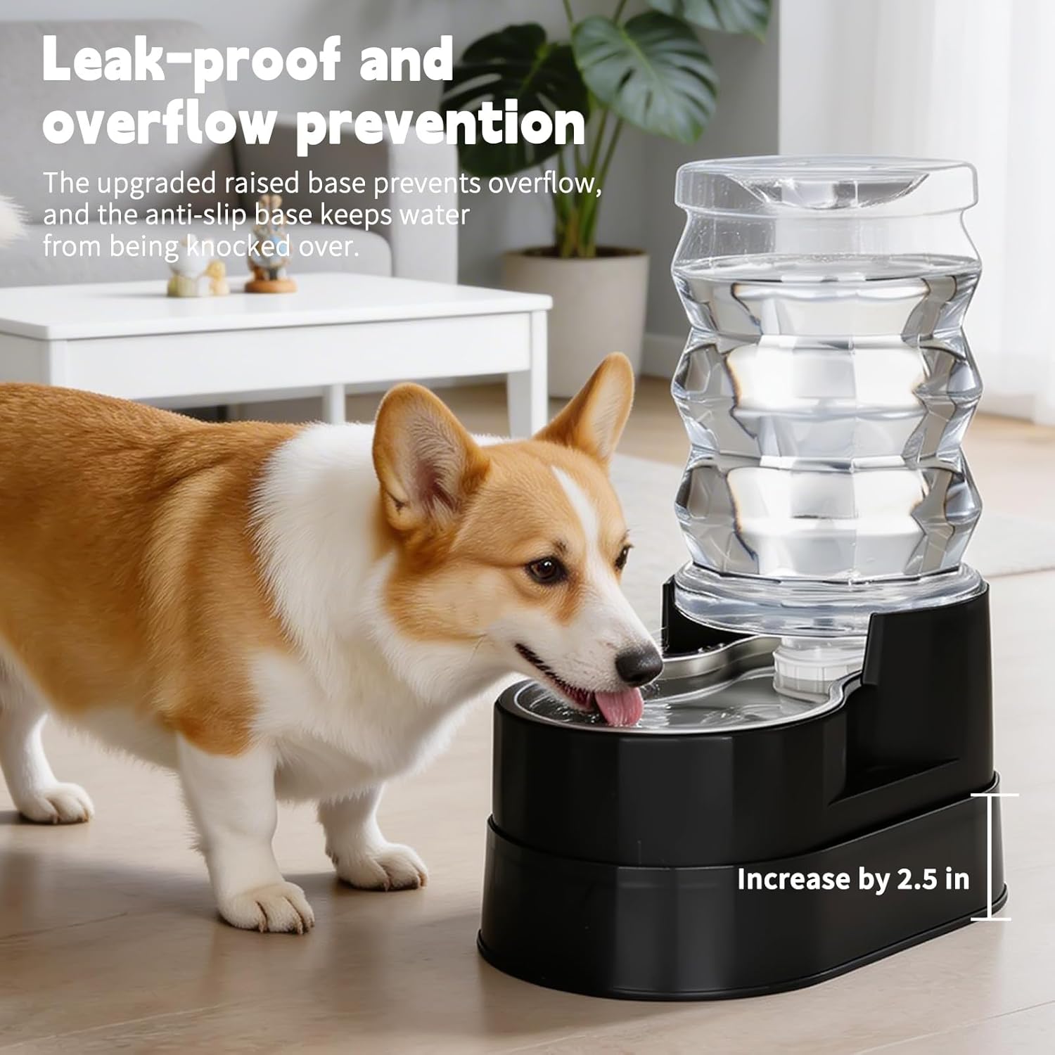 RIZZARI Automatic Pet Waterer: Large Capacity 7L Stainless Steel Gravity Bowl - Black - Elevated Auto Refill - Anti-Spill Cat Water Dispenser for Senior Dogs - Home Garden Use