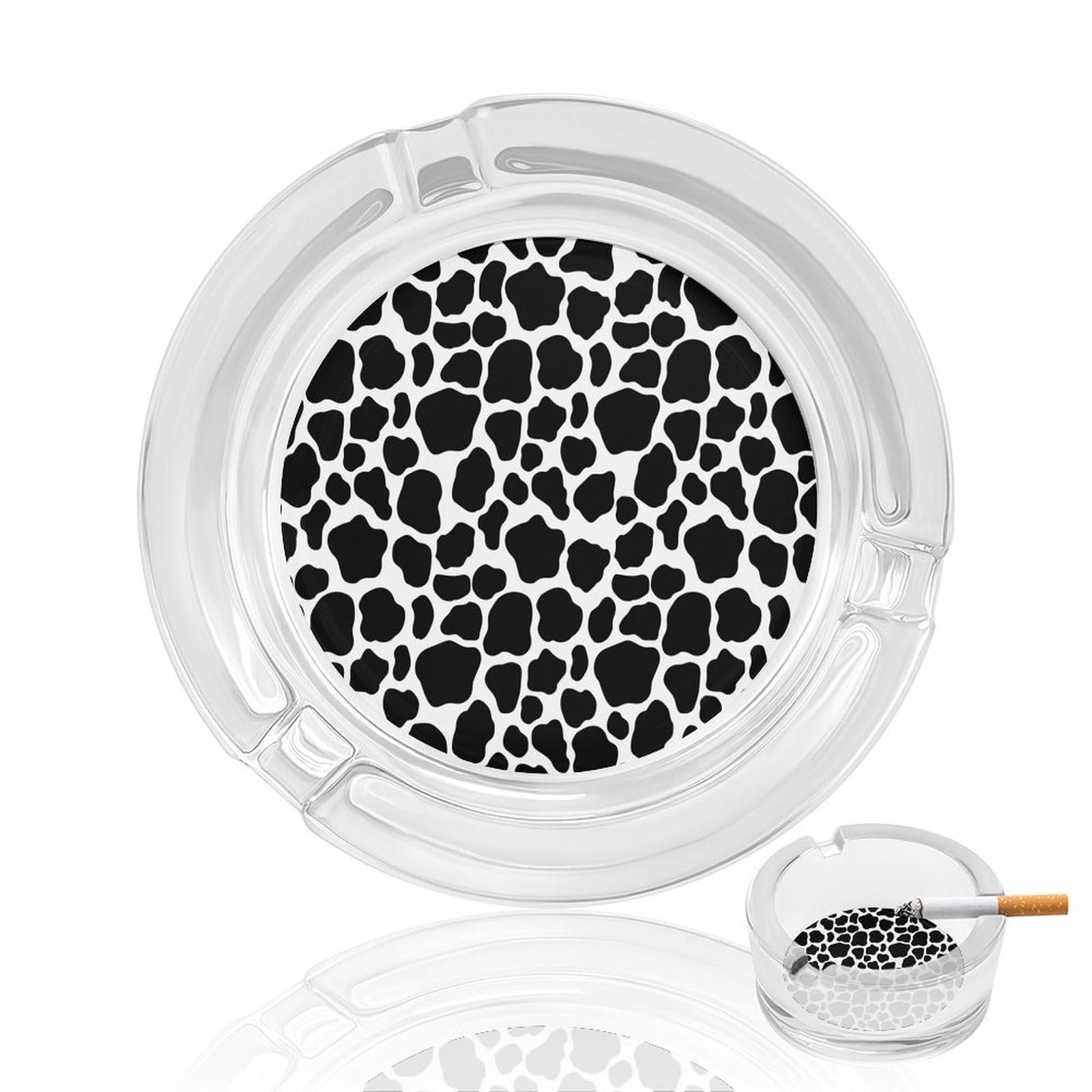 Cow Patt Glass Ashtray 3.3 Inch Round Cigarette Ash Holder with 4 Grooves for Home Office Outdoor One Size