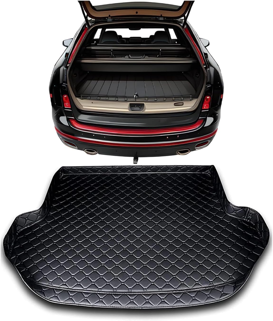 Leather Car Boot Mats Leather Trunk Mat for KIA Forte 2009-2017, All Weather Cargo Liners Protection Floor Mat Auto Accessories,A-Black