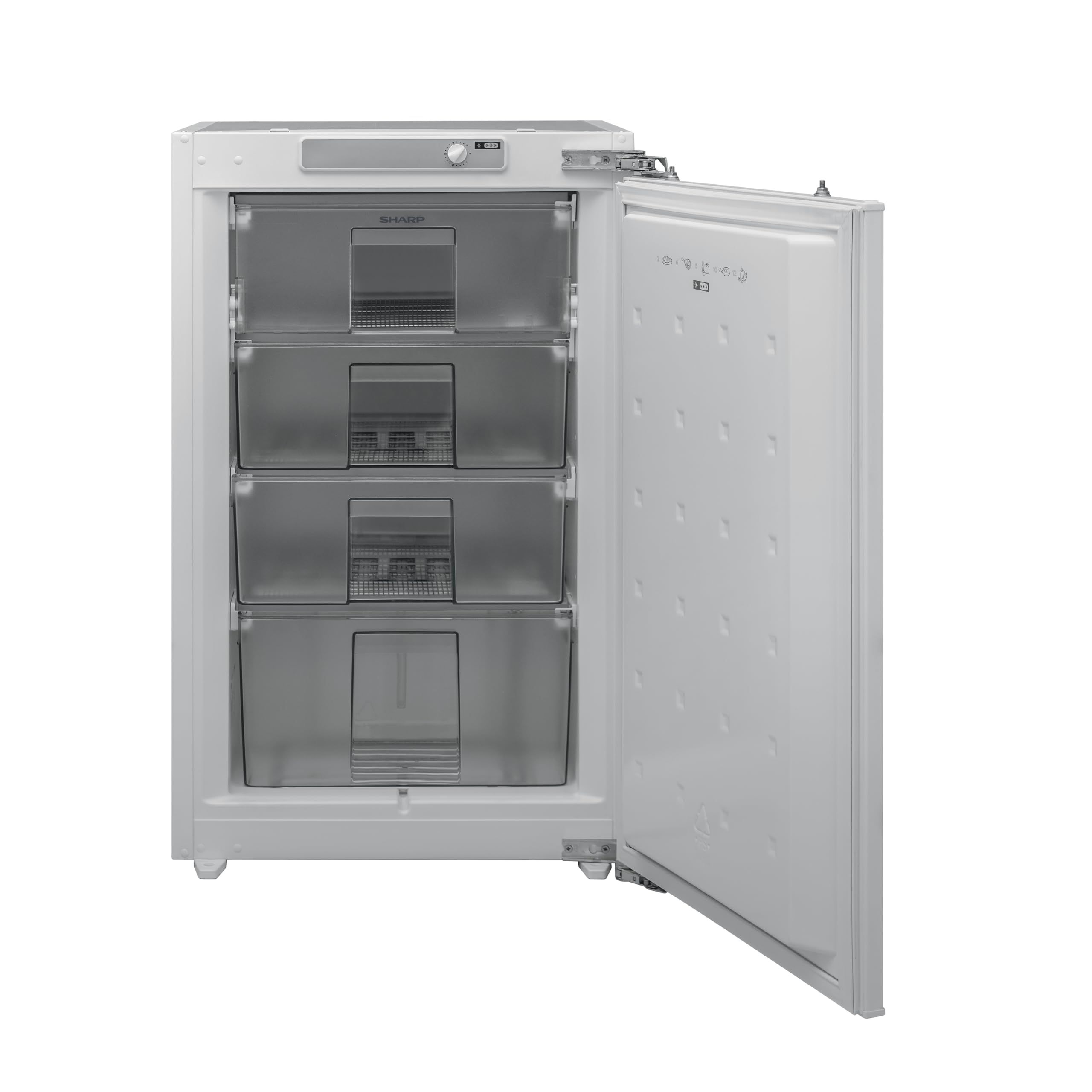 SHARP SJ-SD100M0XD-EU Einbaugefrierschrank für 88er Nische (EEK D, 95 L, 36 dB), (3 Schubladen inkl. 1 Klappfächer), Festtür, H87,5 x B54cm