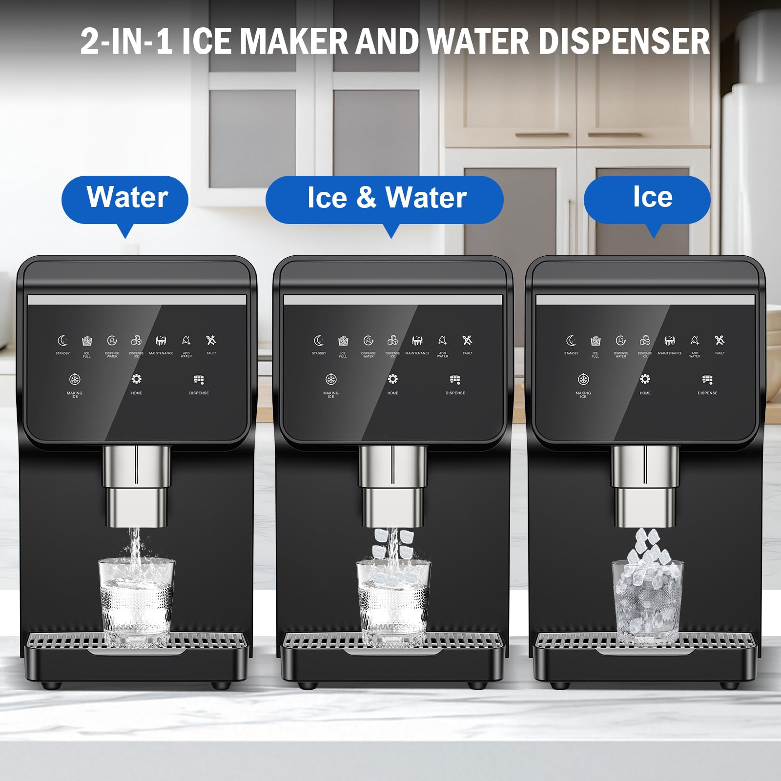 Nugget Ice Maker Countertop 50 Lbs/Day, 5 Lbs Ice Bin, Water Dispenser Countertop, Soft Chewable Pellet Ice Maker Machine Stainless Steel, Nugget Ice Machine For Home Bar Kitchen Office, Self-Cleaning on Fridge.com - View 3