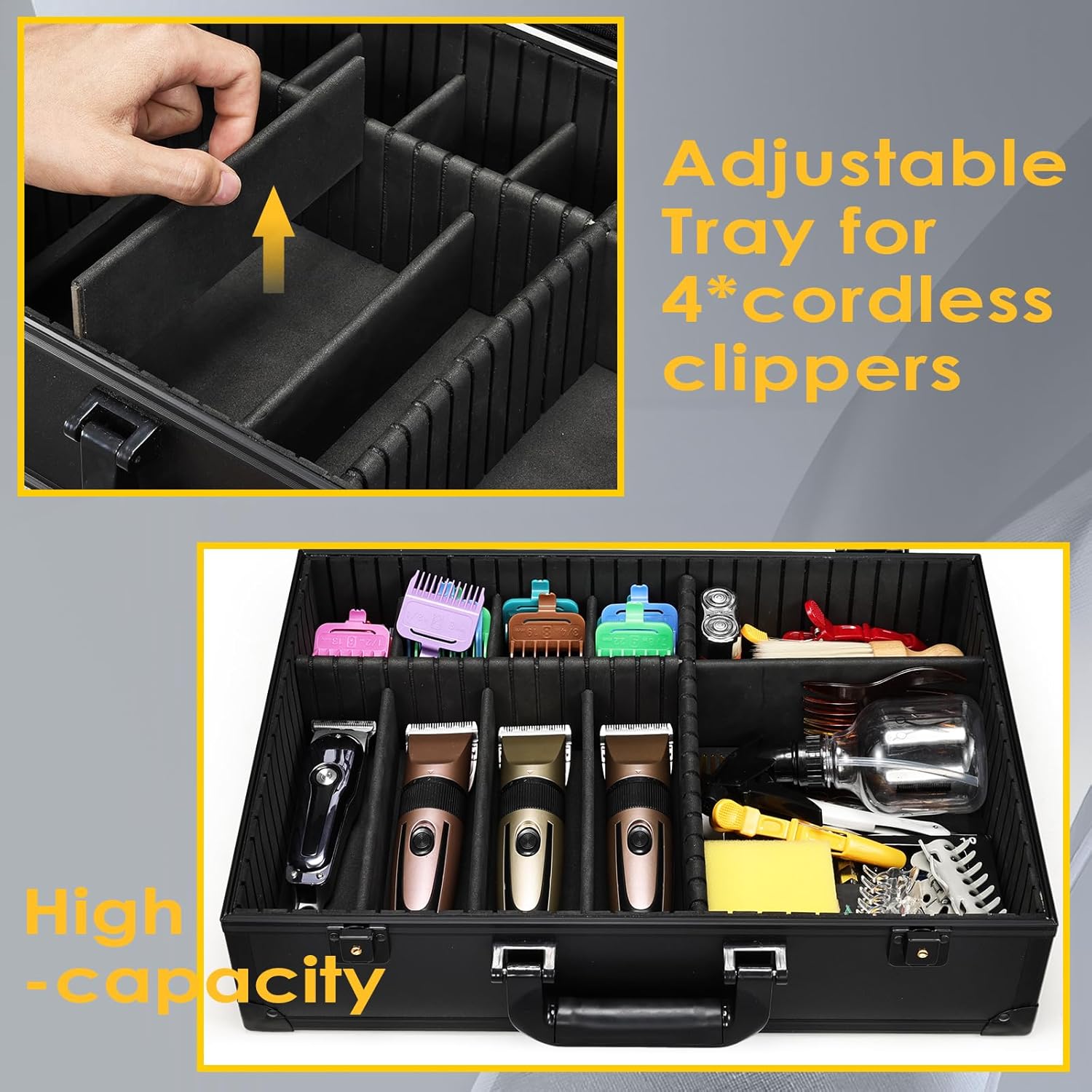 Barber Accessory Case with Mirror, Profesional Barbers Briefcase Tool Case, Barber Cases for Clippers and Supplies, Hair Scissors Trimmer Organizer, Salon Grooming Hard Travel Suitcase - Image 4