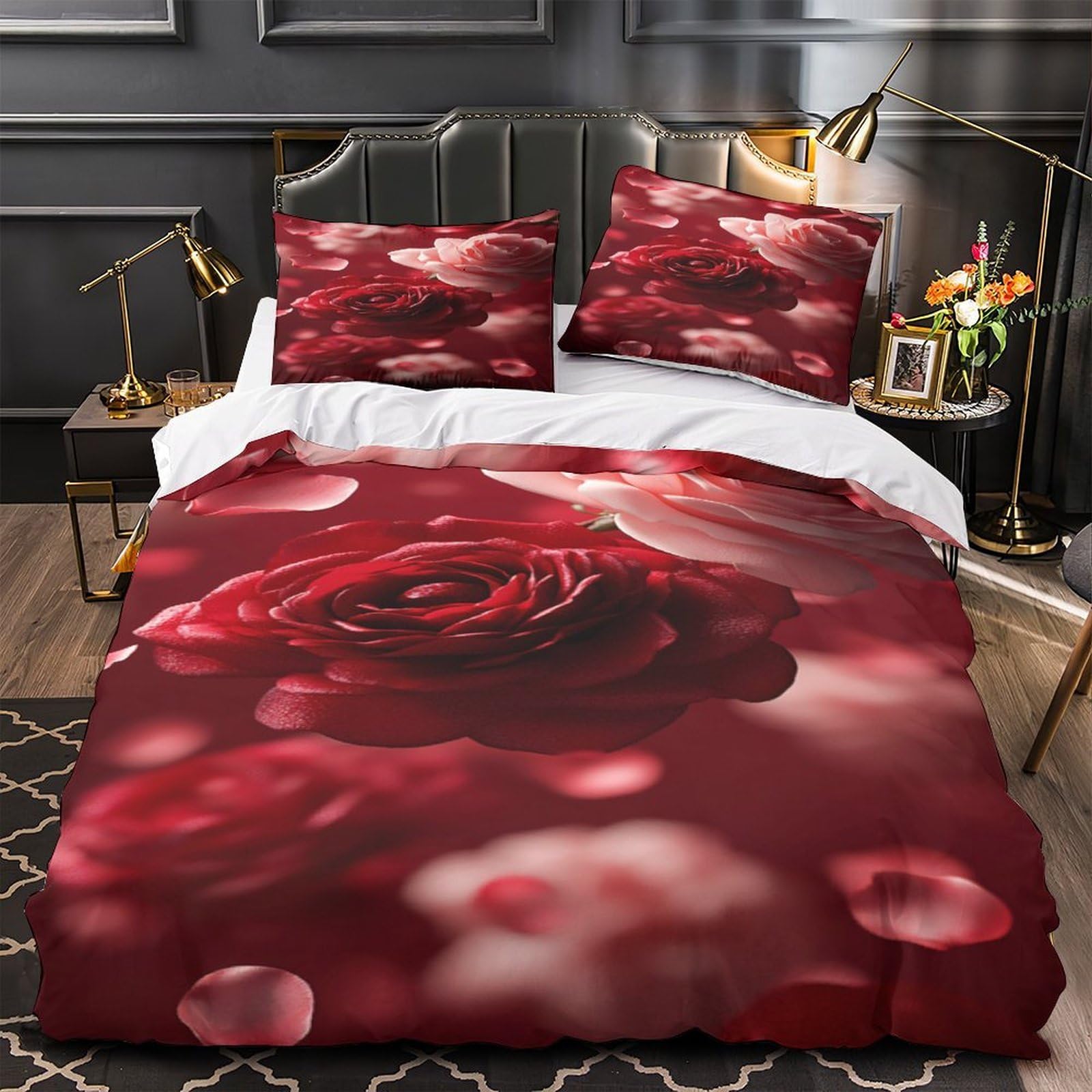 Housse de couette hypoallergénique respirante et douce pour grand lit double adulte floraux