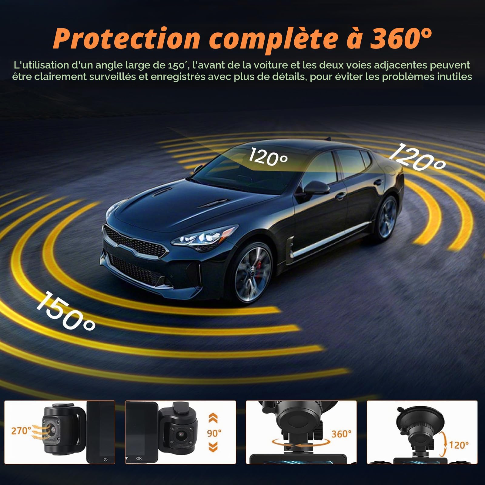 Roinvou Dashcam Voiture Avant 1080P, Camera Voiture 2.4'' IPS Écran, Dash Cam Grand Angle 170°, Camera Voiture avec Carte SD 64G, Vision Nocturne, Enregistrement en Boucle, Capteur G, Parking Monitor