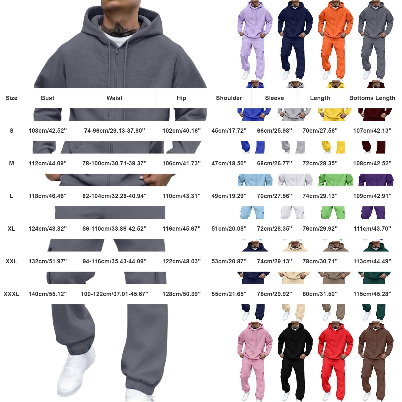 CHUNOTU Survêtement pour homme avec capuche et pantalon cargo avec